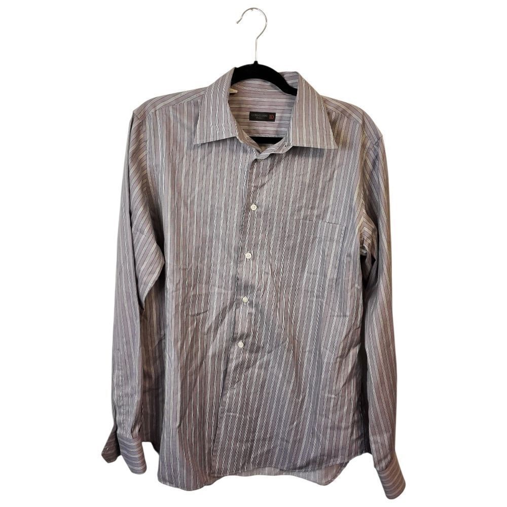 Corneliani ID Purple And White  Striped Button Down Shirt Size M